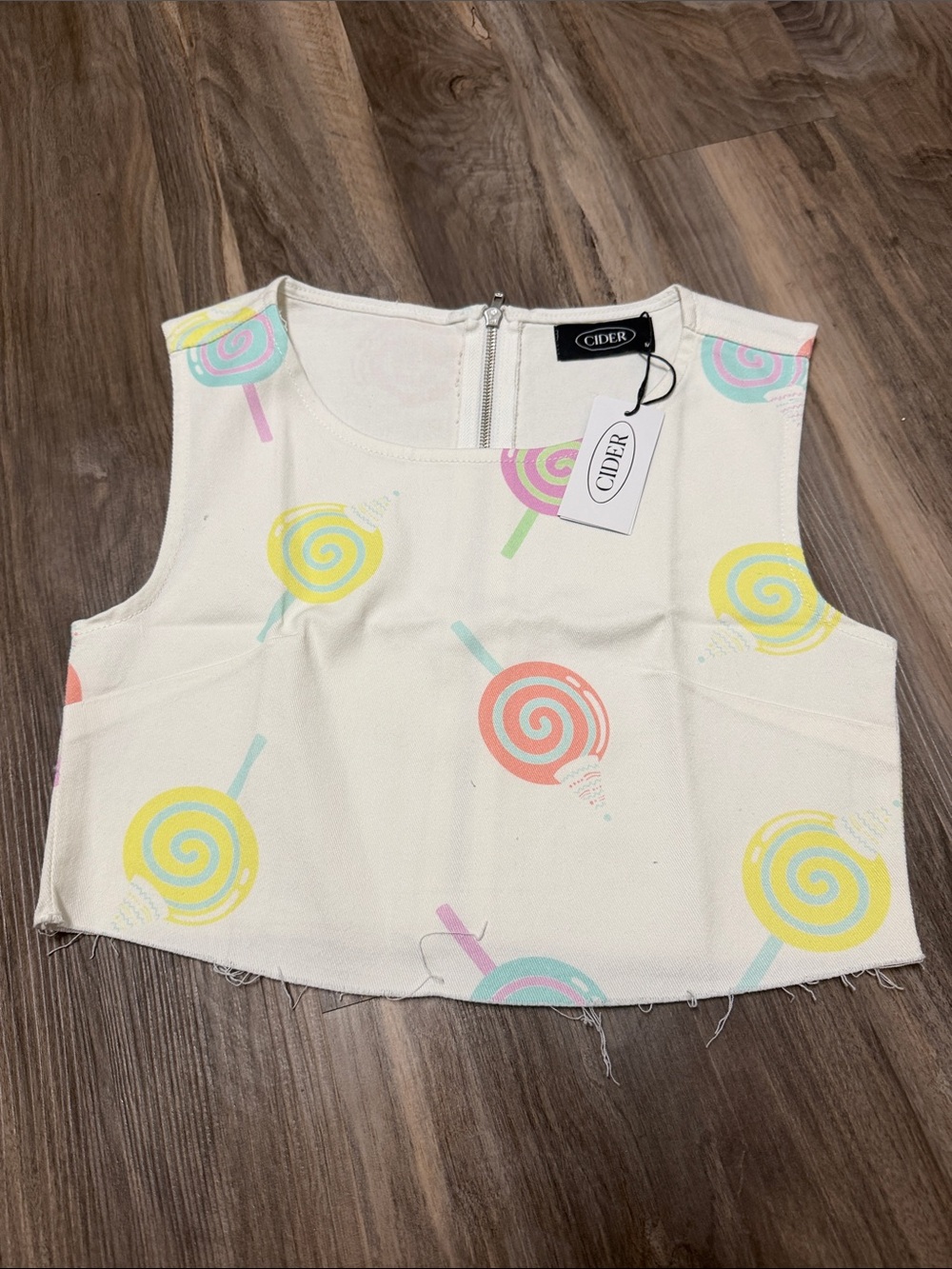 Cider Cream Crop Tank with Pastel Lollipop Print